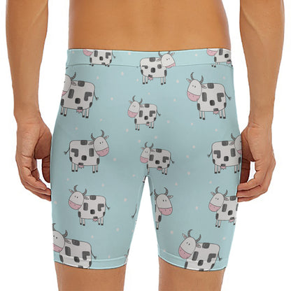 Doodle Cow Pattern Print Men's Long Boxer Briefs