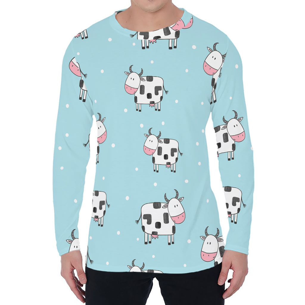 Doodle Cow Pattern Print Men's Long Sleeve T-Shirt