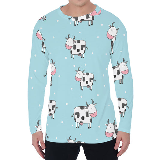 Doodle Cow Pattern Print Men's Long Sleeve T-Shirt