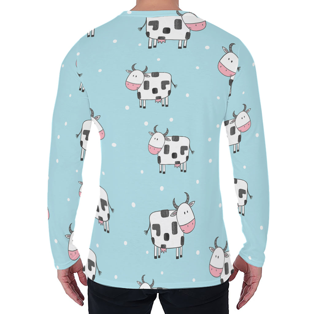 Doodle Cow Pattern Print Men's Long Sleeve T-Shirt