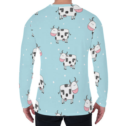 Doodle Cow Pattern Print Men's Long Sleeve T-Shirt