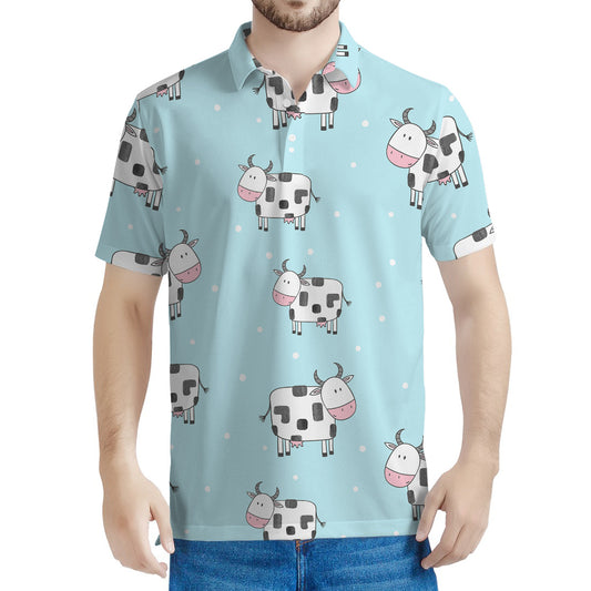 Doodle Cow Pattern Print Men's Polo Shirt