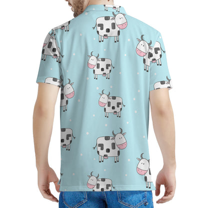 Doodle Cow Pattern Print Men's Polo Shirt