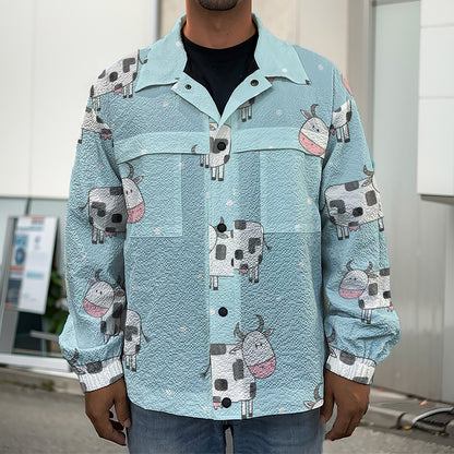 Doodle Cow Pattern Print Men's Shirt Jacket