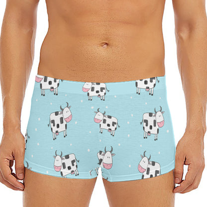 Doodle Cow Pattern Print Men's Short Boxer Briefs