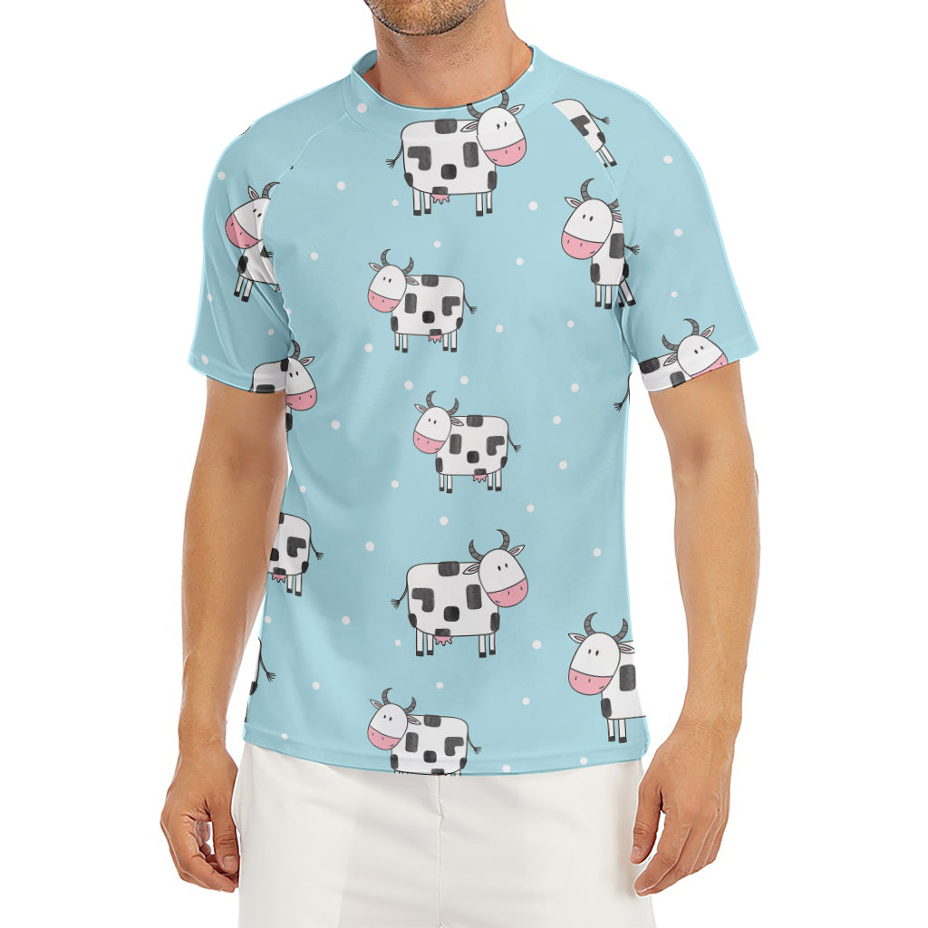 Doodle Cow Pattern Print Men's Short Sleeve Rash Guard