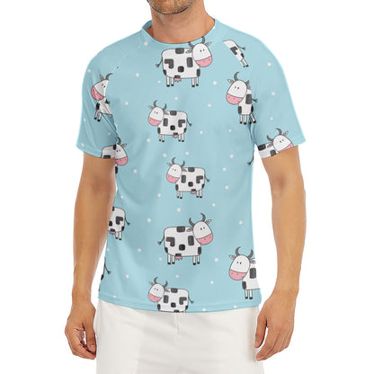 Doodle Cow Pattern Print Men's Short Sleeve Rash Guard