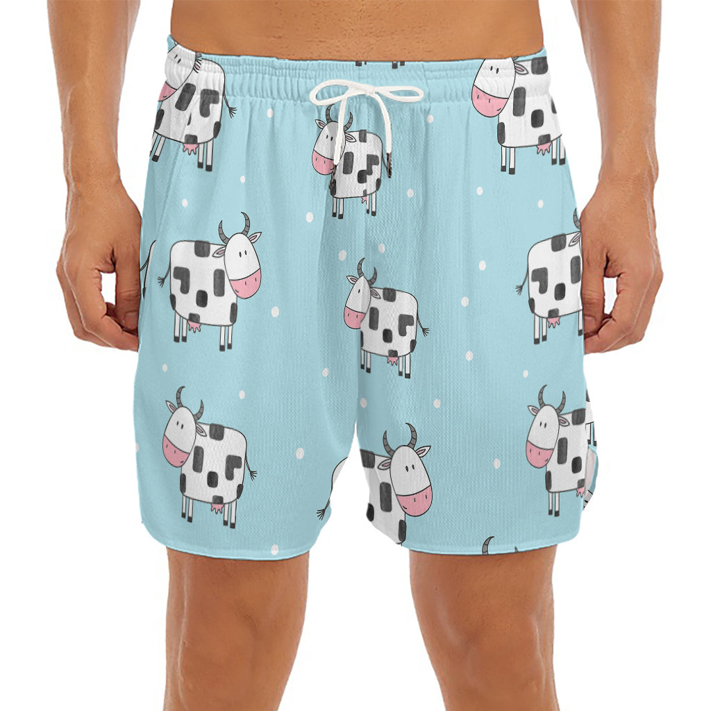 Doodle Cow Pattern Print Men's Split Running Shorts
