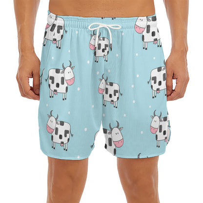 Doodle Cow Pattern Print Men's Split Running Shorts