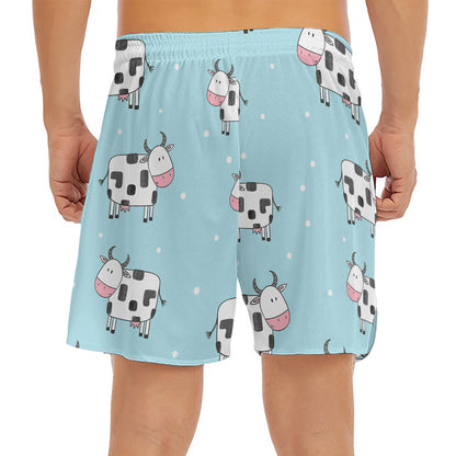 Doodle Cow Pattern Print Men's Split Running Shorts