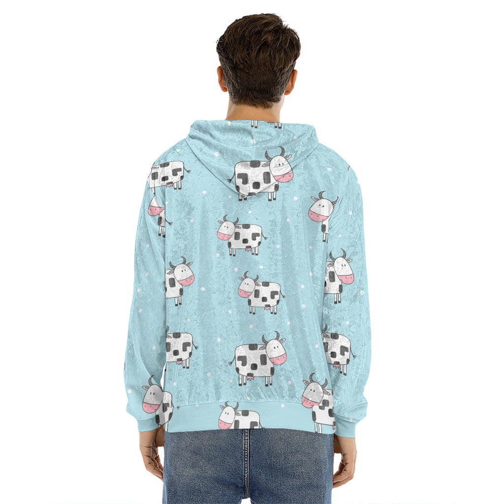 Doodle Cow Pattern Print Men's Velvet Pullover Hoodie
