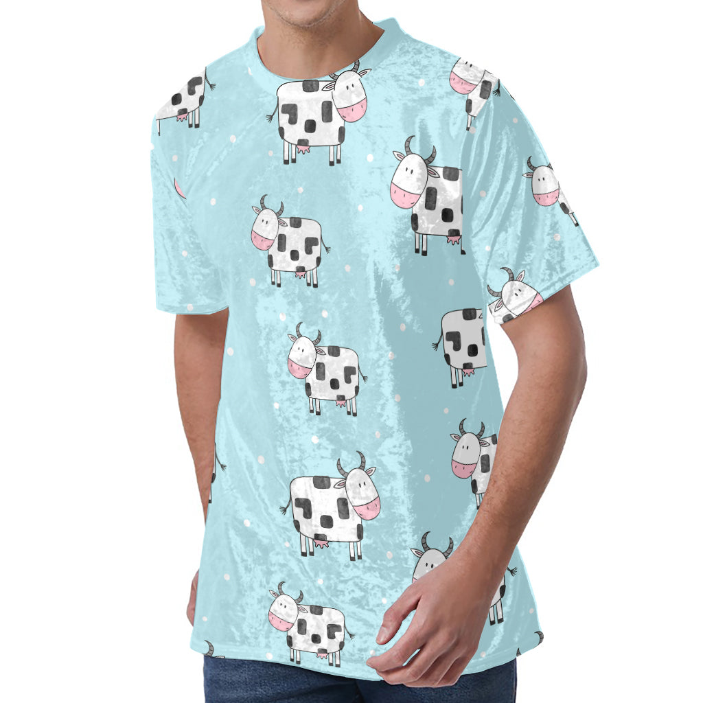 Doodle Cow Pattern Print Men's Velvet T-Shirt