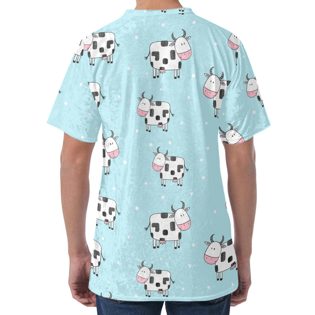 Doodle Cow Pattern Print Men's Velvet T-Shirt