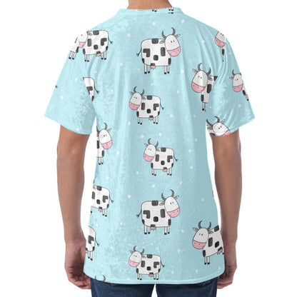 Doodle Cow Pattern Print Men's Velvet T-Shirt