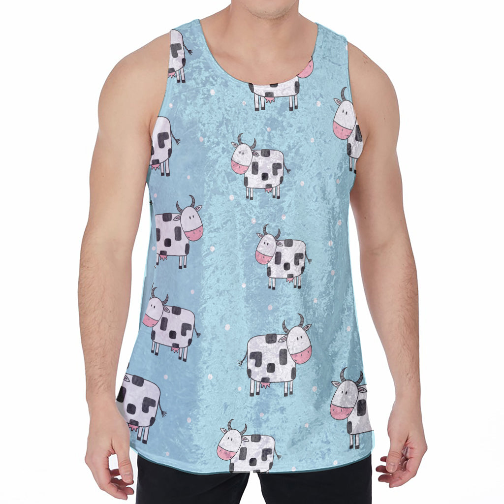 Doodle Cow Pattern Print Men's Velvet Tank Top