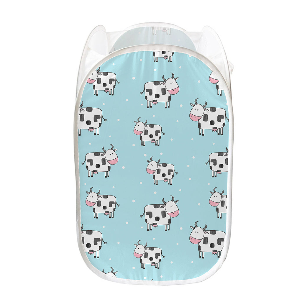 Doodle Cow Pattern Print Mesh Laundry Hamper