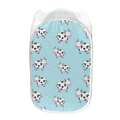 Doodle Cow Pattern Print Mesh Laundry Hamper