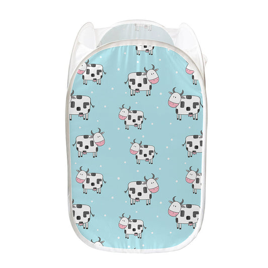 Doodle Cow Pattern Print Mesh Laundry Hamper