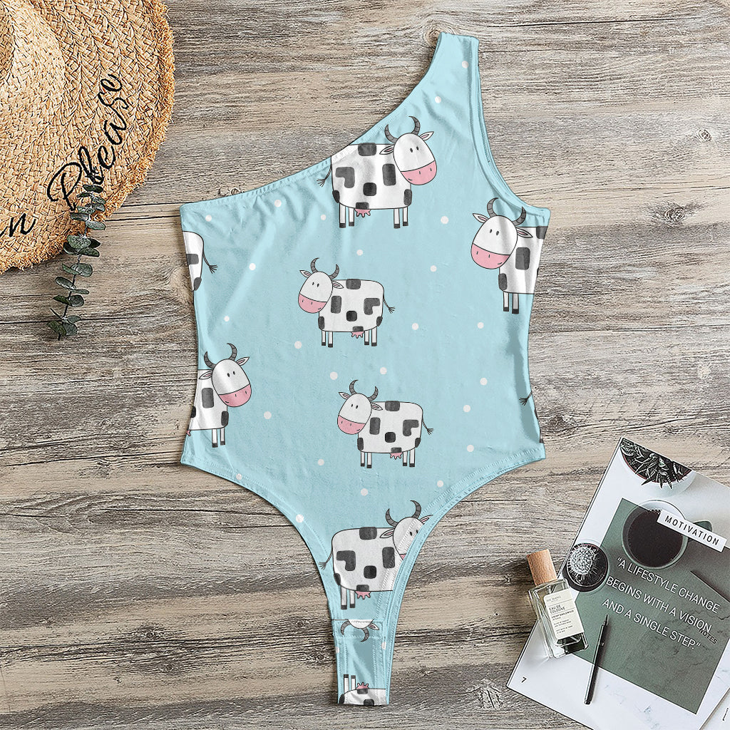 Doodle Cow Pattern Print One Shoulder Bodysuit