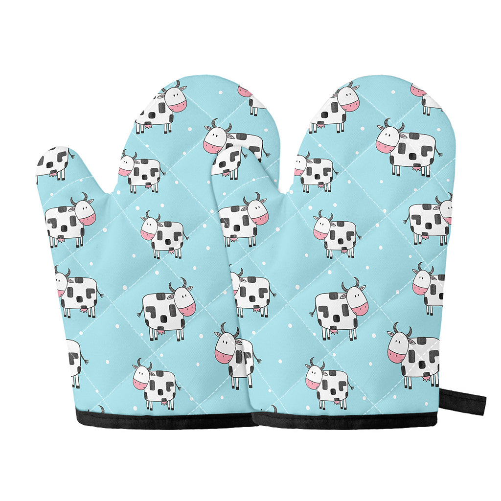 Doodle Cow Pattern Print Oven Mitts