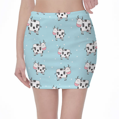 Doodle Cow Pattern Print Pencil Mini Skirt