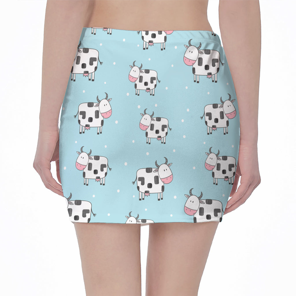 Doodle Cow Pattern Print Pencil Mini Skirt