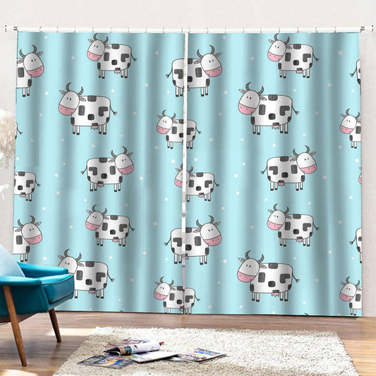 Doodle Cow Pattern Print Pencil Pleat Curtains