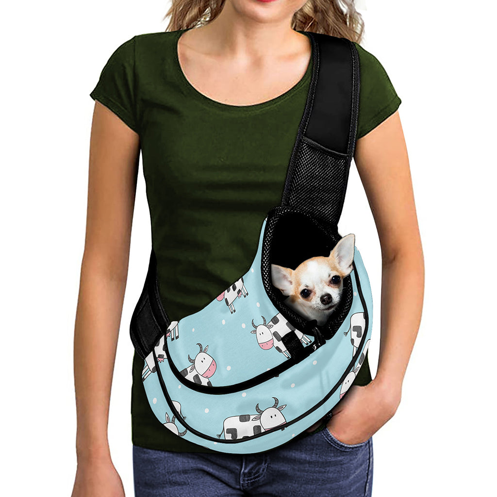 Doodle Cow Pattern Print Pet Sling Carrier
