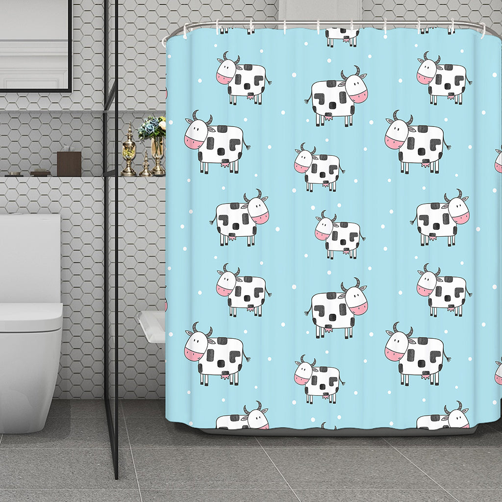 Doodle Cow Pattern Print Polyester Shower Curtain