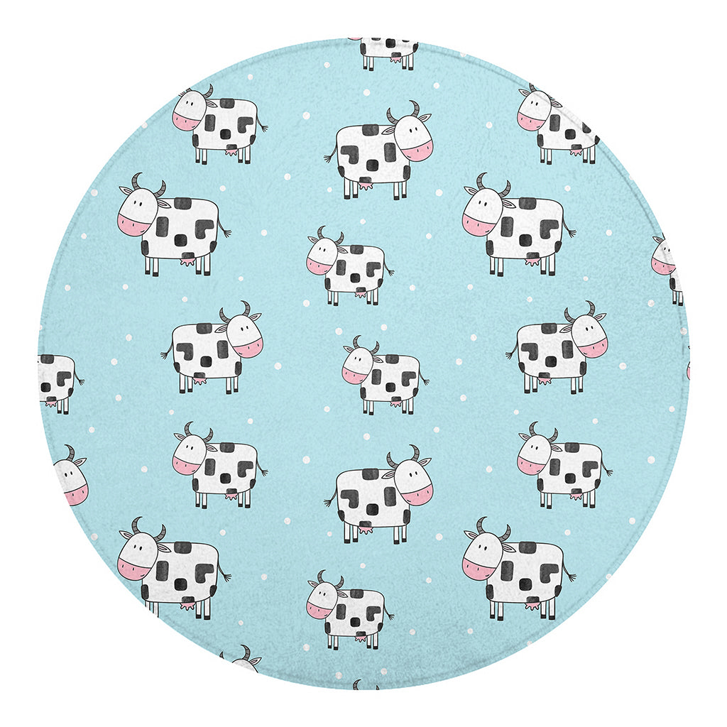 Doodle Cow Pattern Print Round Blanket
