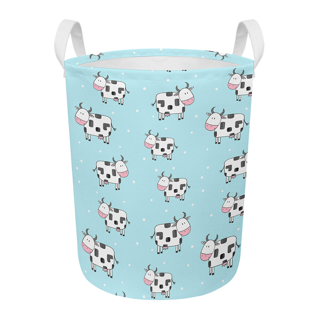 Doodle Cow Pattern Print Round Laundry Basket