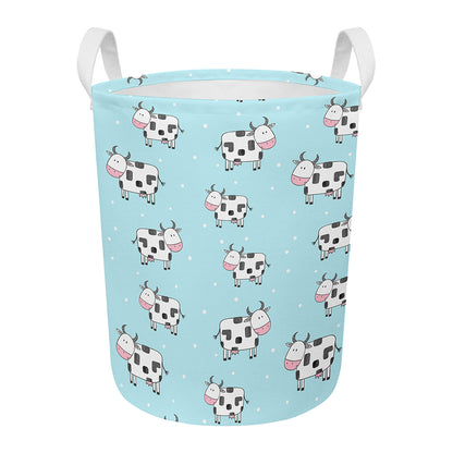 Doodle Cow Pattern Print Round Laundry Basket