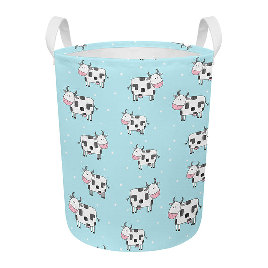 Doodle Cow Pattern Print Round Laundry Basket