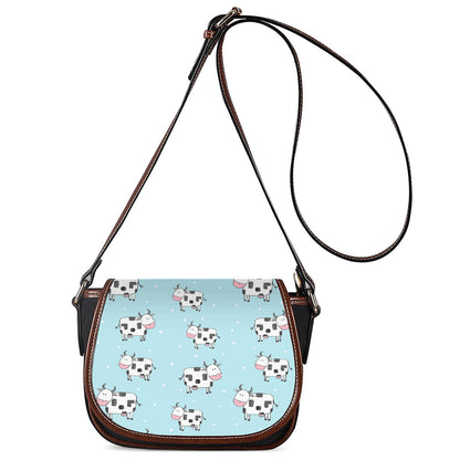 Doodle Cow Pattern Print Saddle Bag