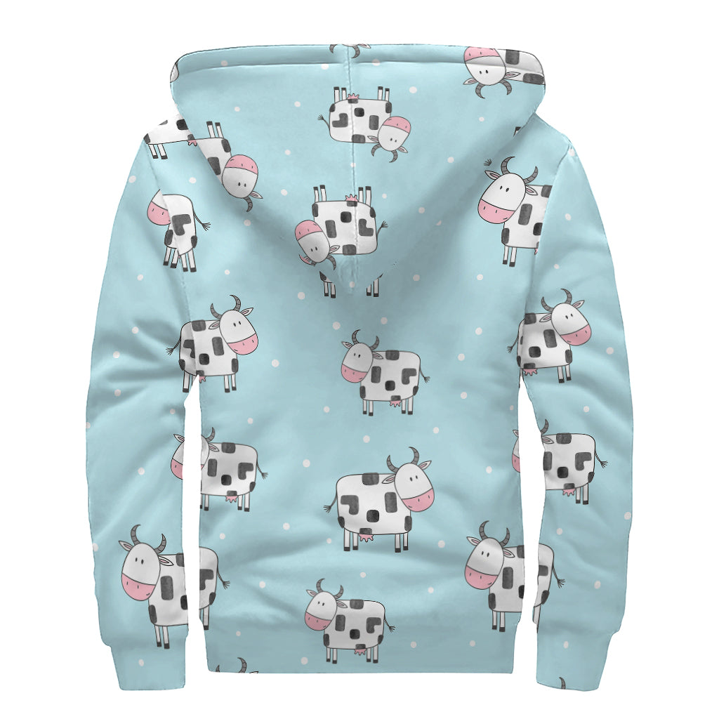 Doodle Cow Pattern Print Sherpa Lined Zip Up Hoodie