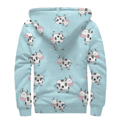 Doodle Cow Pattern Print Sherpa Lined Zip Up Hoodie
