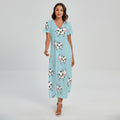 Doodle Cow Pattern Print Short Sleeve Maxi Dress