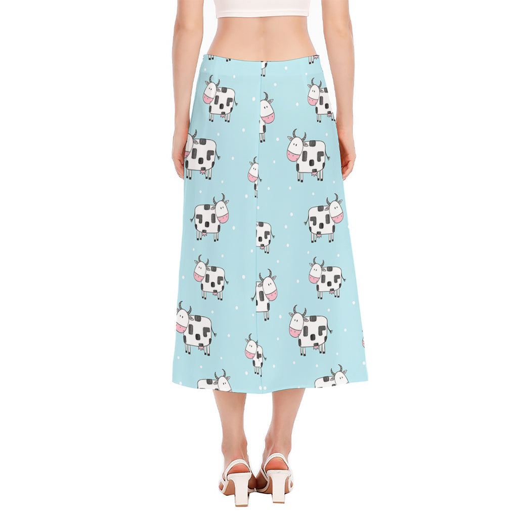 Doodle Cow Pattern Print Side Slit Midi Skirt