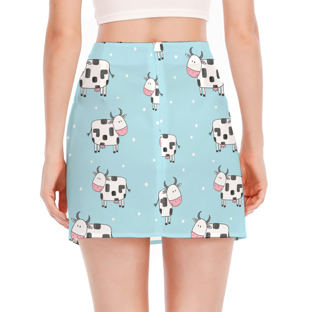 Doodle Cow Pattern Print Side Slit Mini Skirt