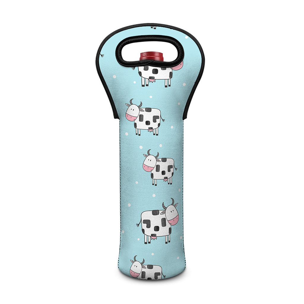 Doodle Cow Pattern Print Single Neoprene Wine Tote