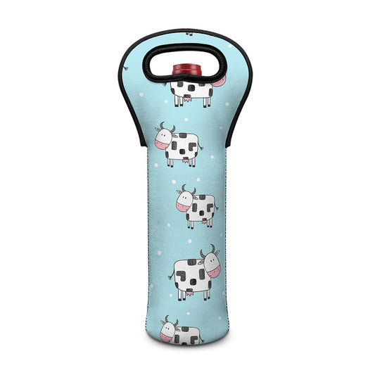 Doodle Cow Pattern Print Single Neoprene Wine Tote