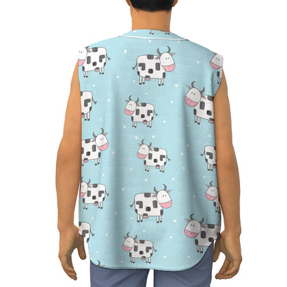 Doodle Cow Pattern Print Sleeveless Baseball Jersey