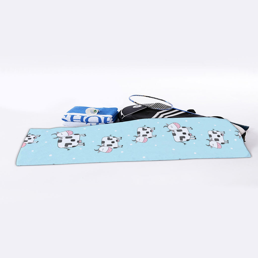 Doodle Cow Pattern Print Sports Towel
