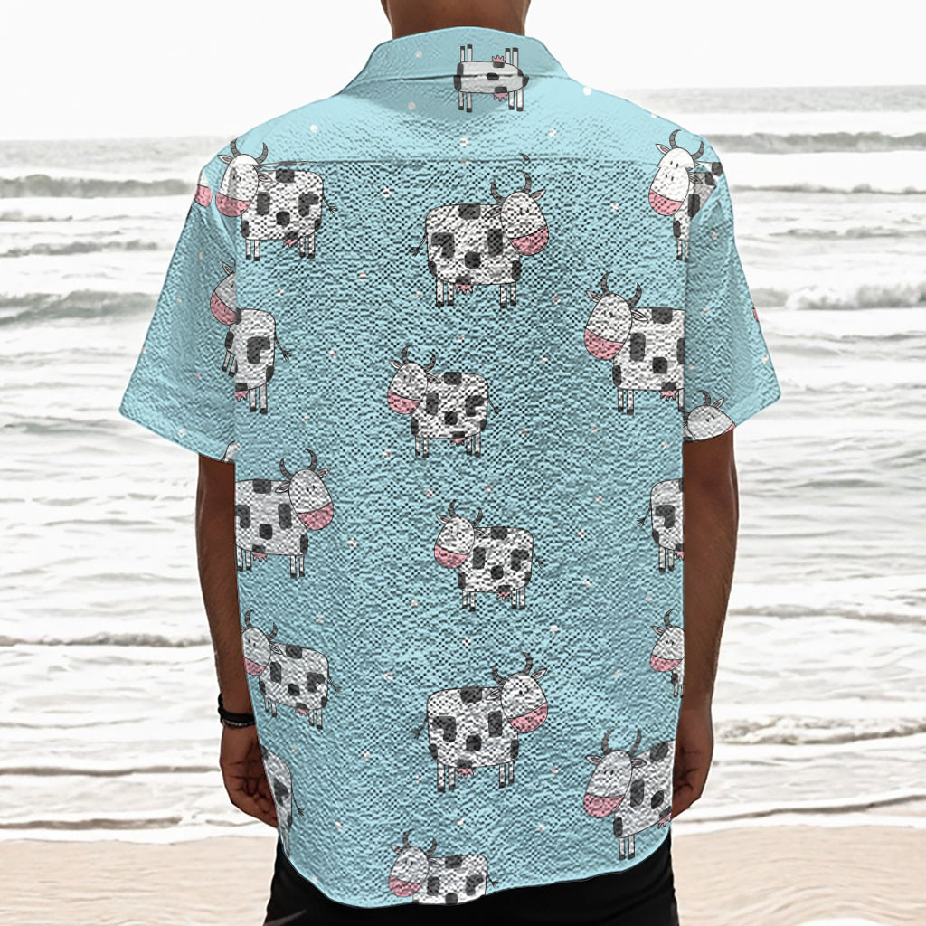 Doodle Cow Pattern Print Textured Short Sleeve Shirt
