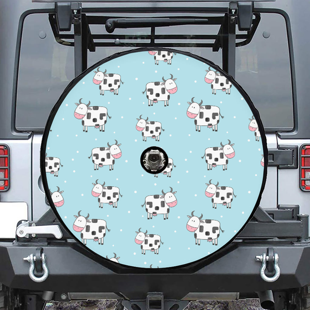 Doodle Cow Pattern Print Tire Cover With Camera Hole