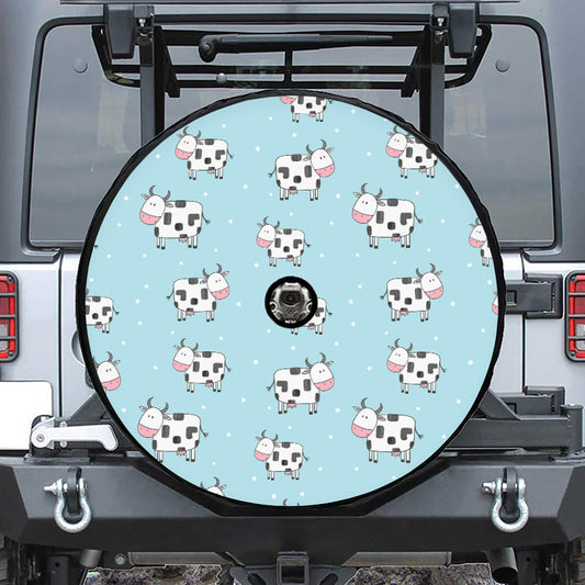 Doodle Cow Pattern Print Tire Cover With Camera Hole