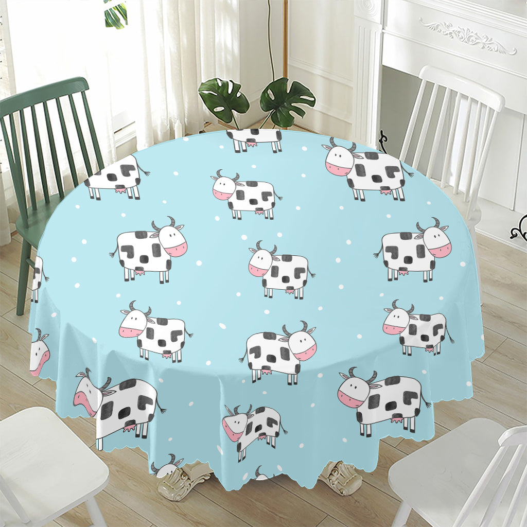 Doodle Cow Pattern Print Waterproof Round Tablecloth