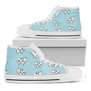 Doodle Cow Pattern Print White High Top Sneakers