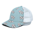 Doodle Cow Pattern Print White Mesh Trucker Cap