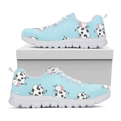 Doodle Cow Pattern Print White Running Shoes